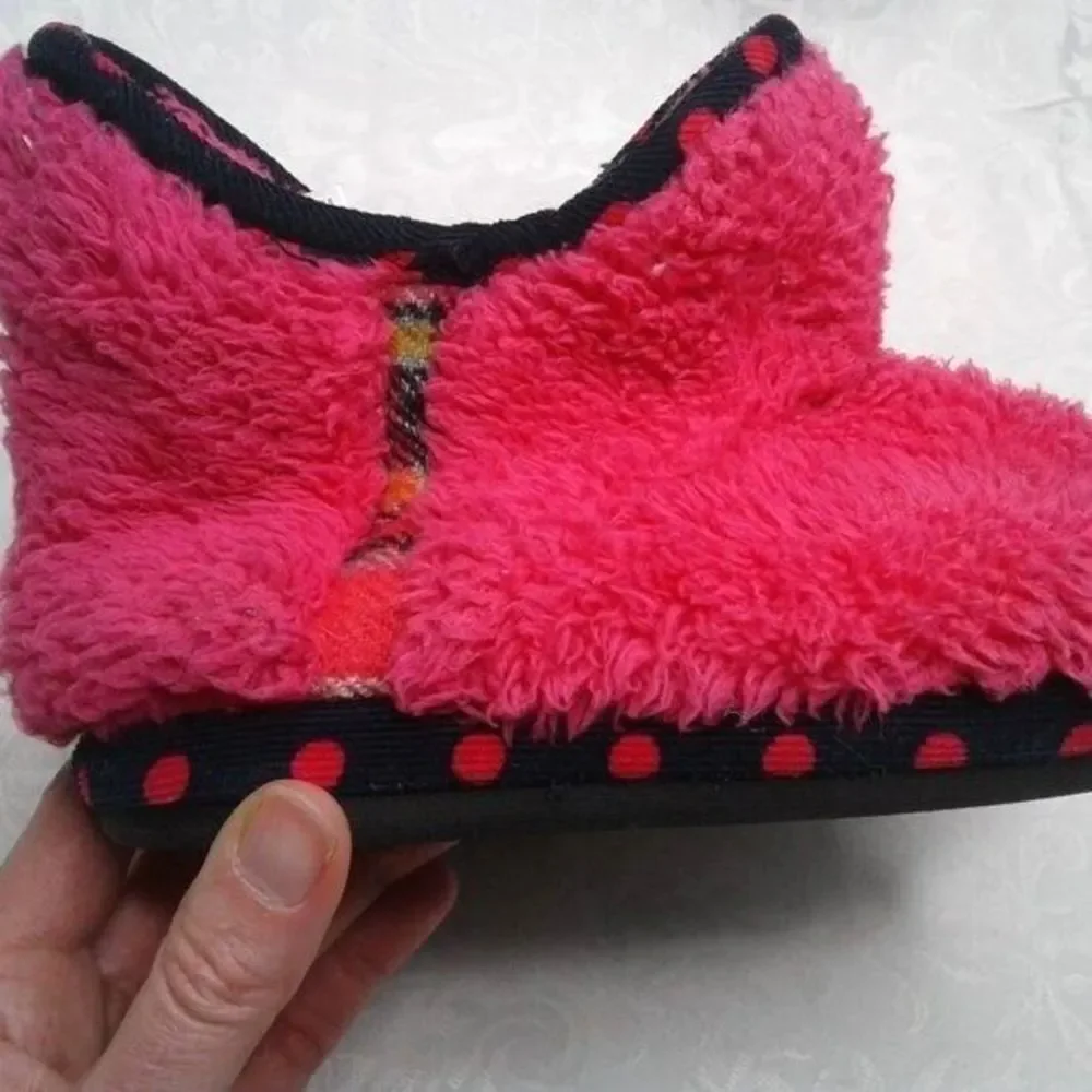 Dearfoams Memory Foam Slippers Girls 13/1 Plush Pile Pink Polka Dot Indoor/Out